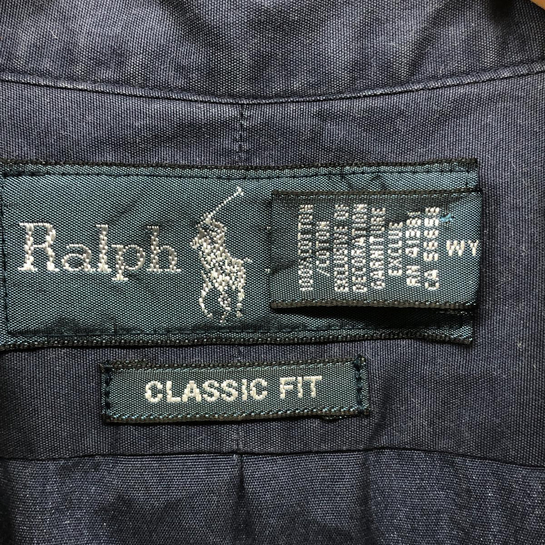 Ralph Lauren Classic Fit short sleeve button down shirt, men's size L cotton Navy blue Vintage Second Hand