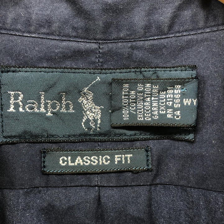 Ralph Lauren Classic Fit short sleeve button down shirt, men's size L cotton Navy blue Vintage Second Hand
