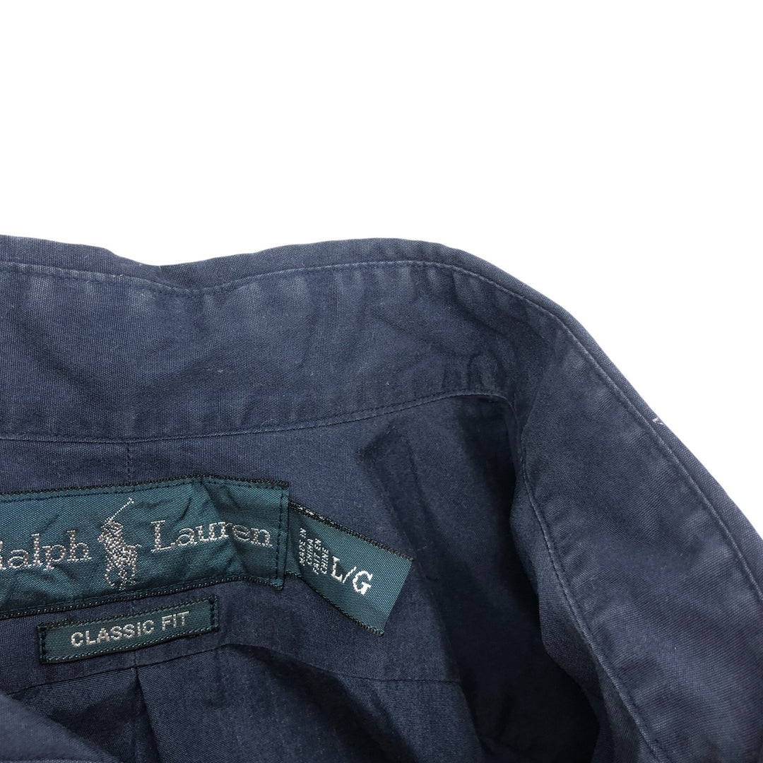 Ralph Lauren Classic Fit short sleeve button down shirt, men's size L cotton Navy blue Vintage Second Hand
