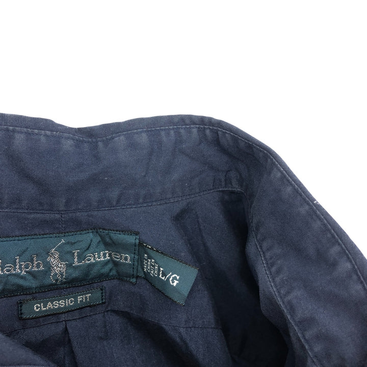 Ralph Lauren Classic Fit short sleeve button down shirt, men's size L cotton Navy blue Vintage Second Hand