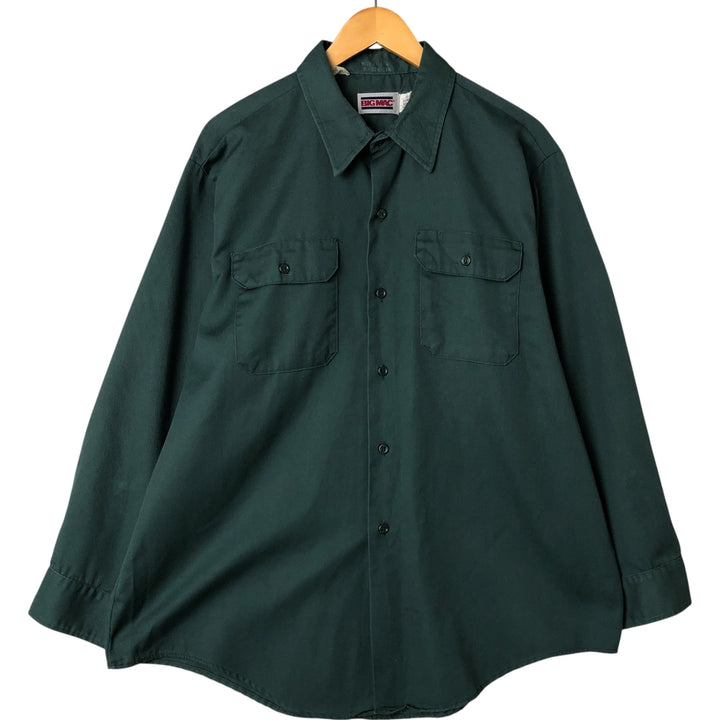 80'S Vintage Long Sleeve Work Shirt Made in USA Men's XL unclear green type Vintage Second Hand