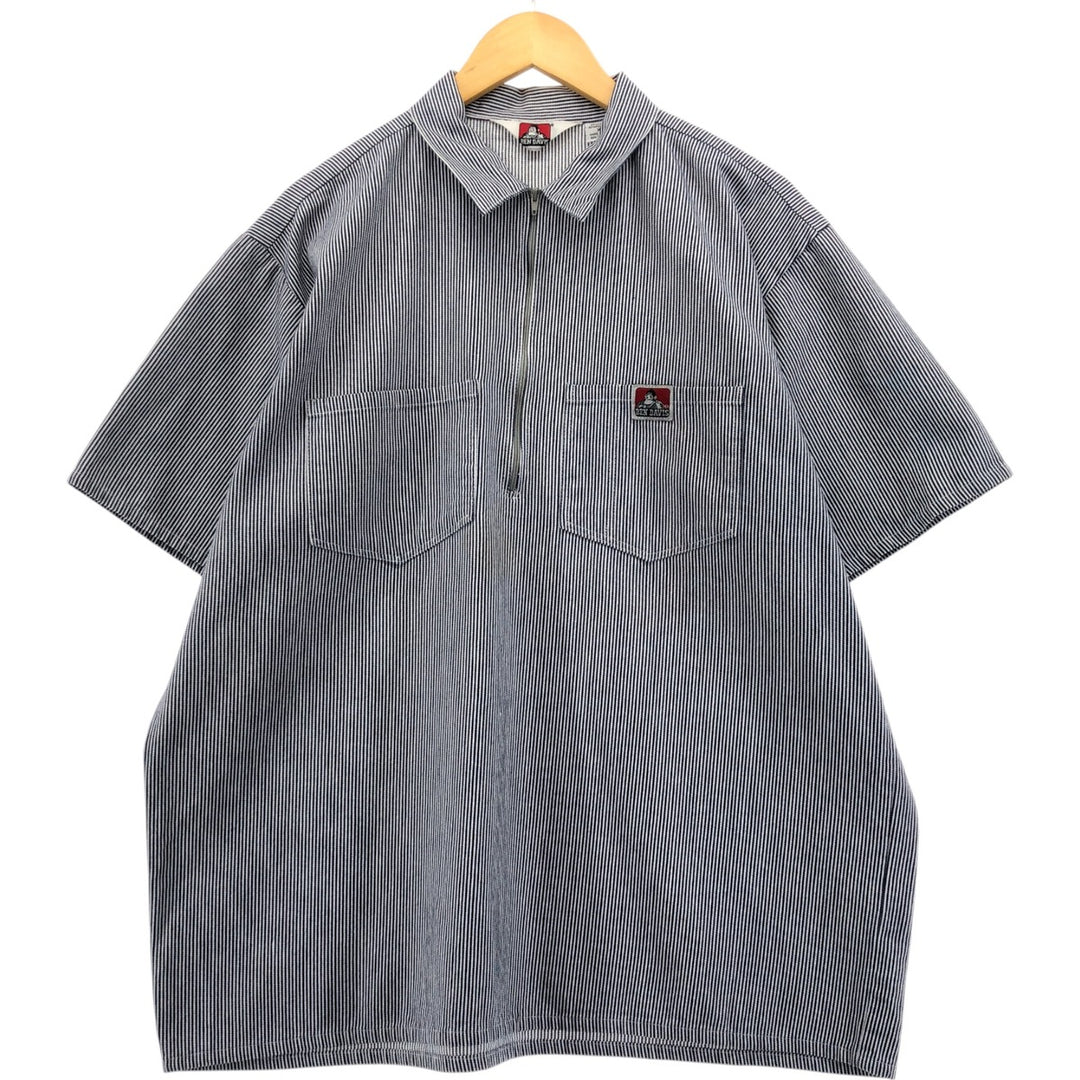 90'S Ben Davis Stripe Pattern Half Zip Short Sleeve Work Shirt Box Shirt Men's XL Vintage cotton black type Vintage Second Hand