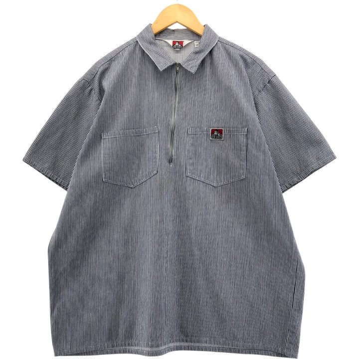 90'S Ben Davis Stripe Pattern Half Zip Short Sleeve Work Shirt Box Shirt Men's XL Vintage cotton black type Vintage Second Hand