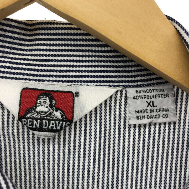 90'S Ben Davis Stripe Pattern Half Zip Short Sleeve Work Shirt Box Shirt Men's XL Vintage cotton black type Vintage Second Hand