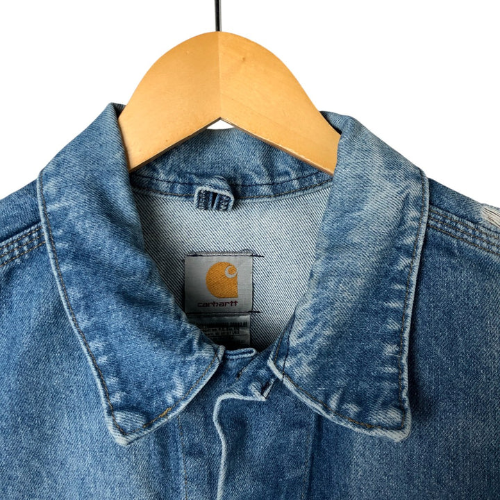 00'S Carhartt denim jacket, made in the USA, men's size L cotton blue type Vintage Second Hand