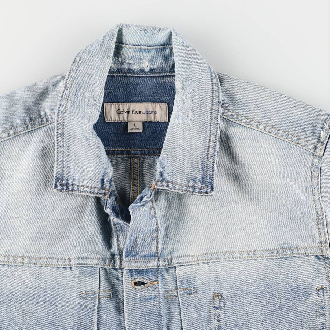 00s~ Calvin Klein JEANS denim jacket, men's size L cotton blue type Vintage Second Hand