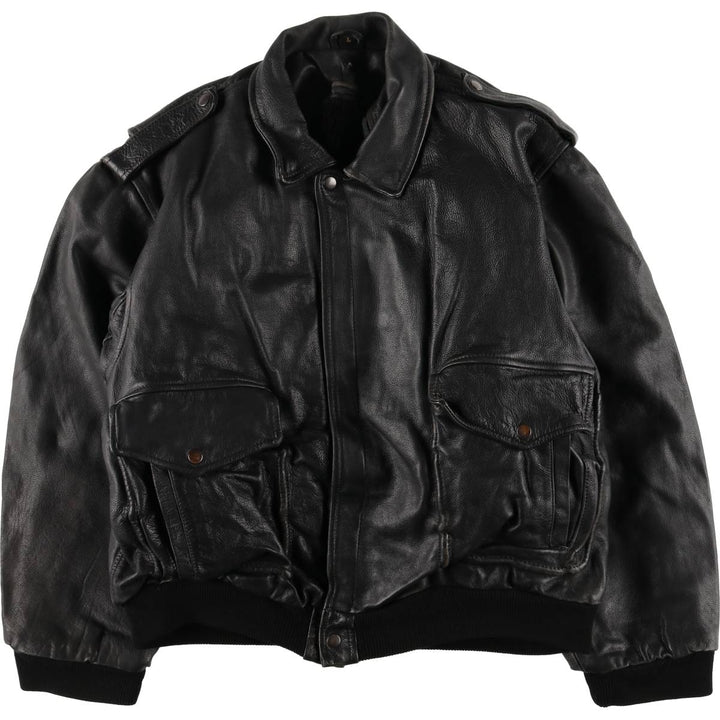 A-2 type padded leather flight jacket, men's size L genuine leather black type Vintage Second Hand