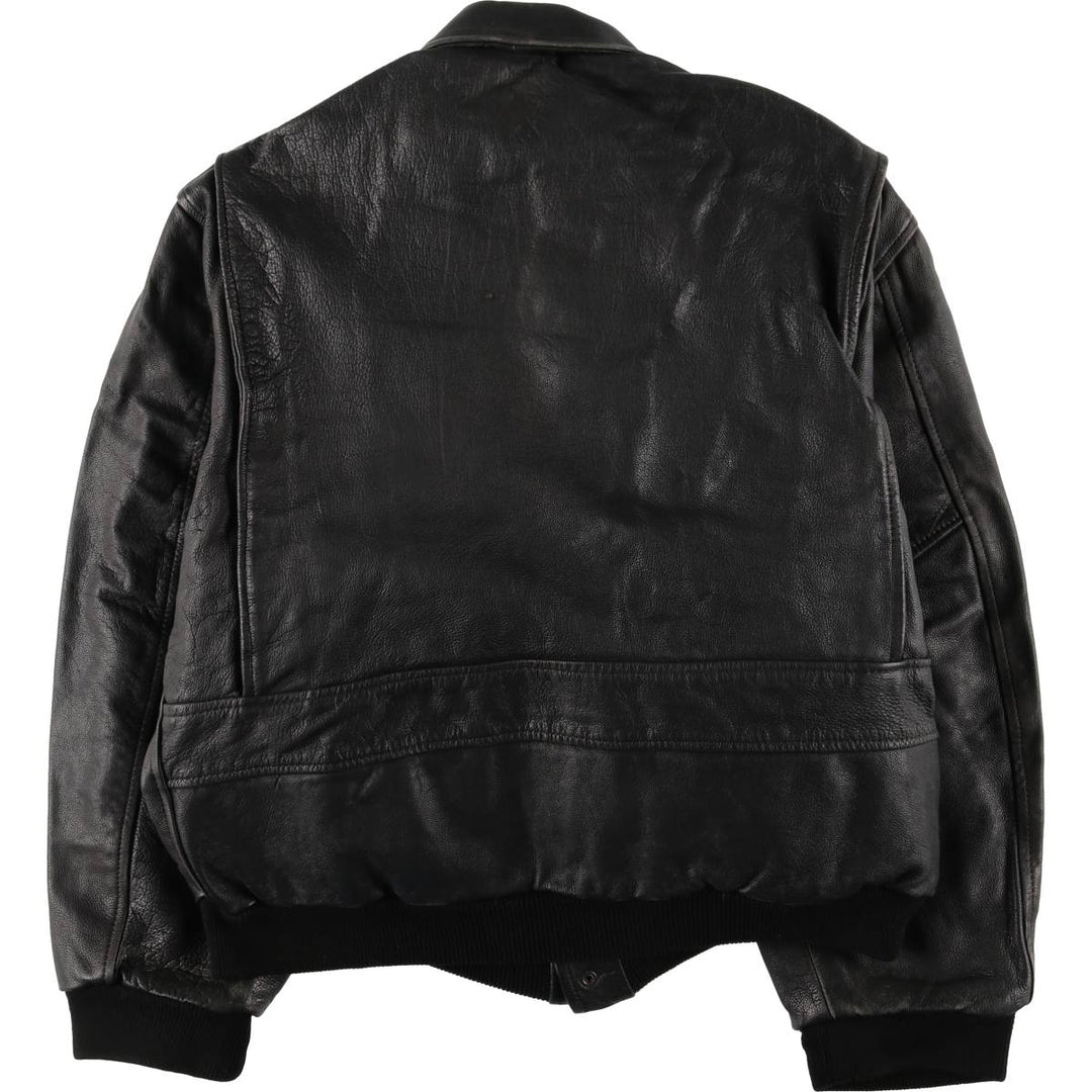 A-2 type padded leather flight jacket, men's size L genuine leather black type Vintage Second Hand