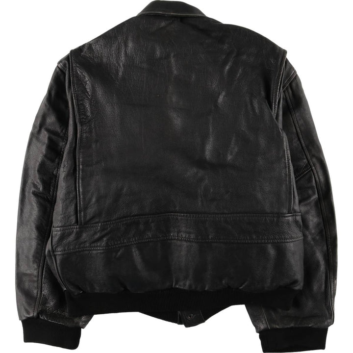 A-2 type padded leather flight jacket, men's size L genuine leather black type Vintage Second Hand