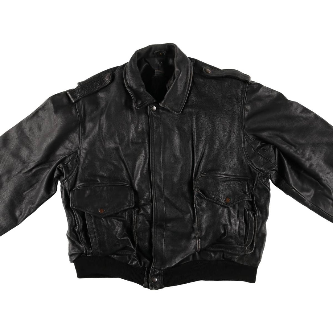 A-2 type padded leather flight jacket, men's size L genuine leather black type Vintage Second Hand