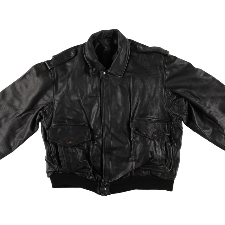 A-2 type padded leather flight jacket, men's size L genuine leather black type Vintage Second Hand