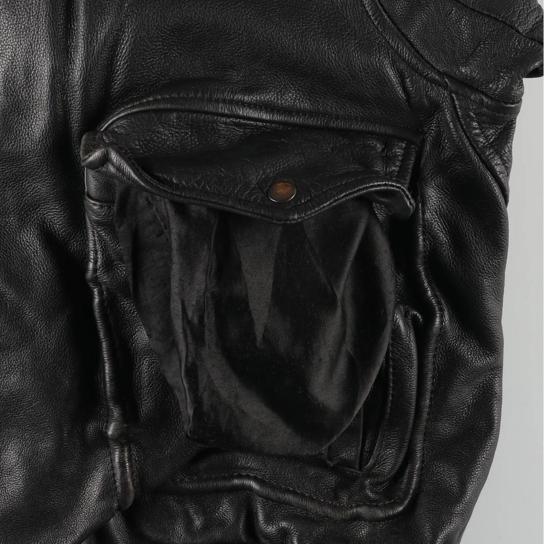 A-2 type padded leather flight jacket, men's size L genuine leather black type Vintage Second Hand