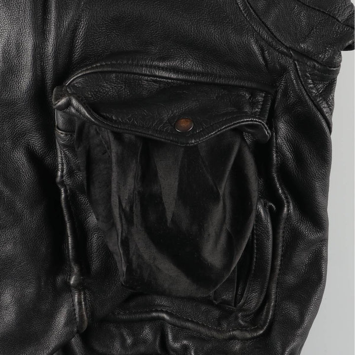 A-2 type padded leather flight jacket, men's size L genuine leather black type Vintage Second Hand