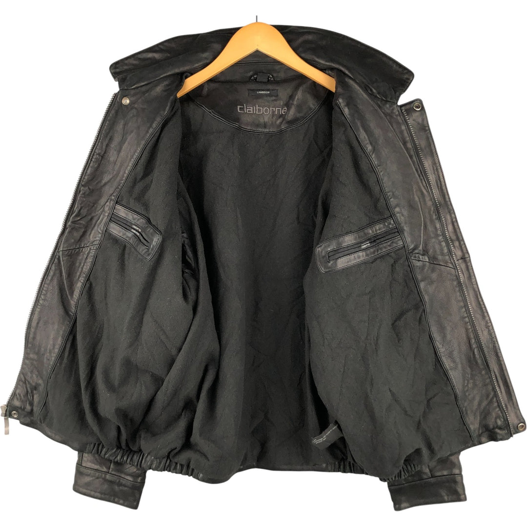 90s-00'S Claiborne padded leather jacket, men's size L, vintage Genuine Leather Lamb Leather black type Vintage Second Hand