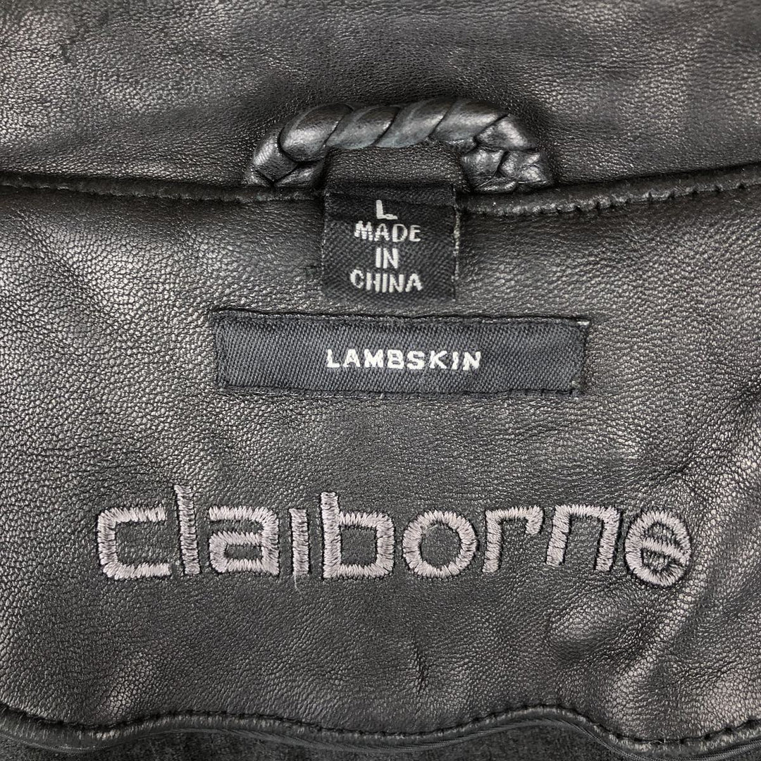 90s-00'S Claiborne padded leather jacket, men's size L, vintage Genuine Leather Lamb Leather black type Vintage Second Hand