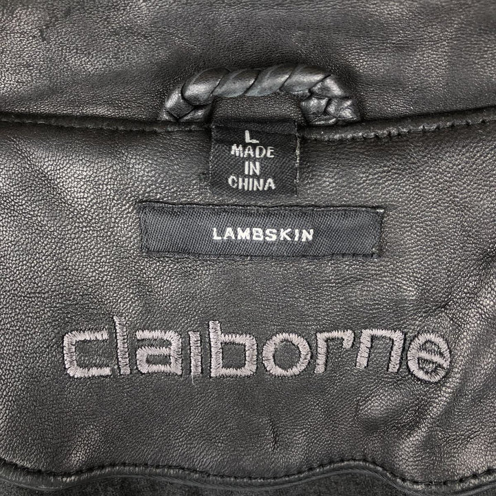 90s-00'S Claiborne padded leather jacket, men's size L, vintage Genuine Leather Lamb Leather black type Vintage Second Hand