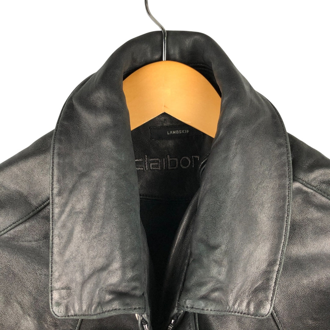 90s-00'S Claiborne padded leather jacket, men's size L, vintage Genuine Leather Lamb Leather black type Vintage Second Hand