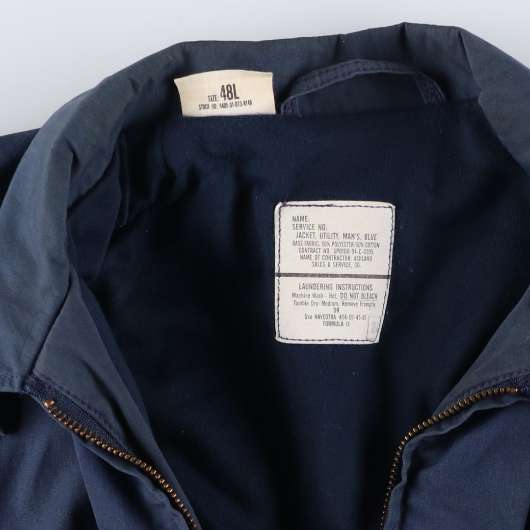 1990'S US Navy Military Utility Jacket, Made in USA, Size 48L (Men's L), Vintage polyester navy blue type Vintage Second Hand