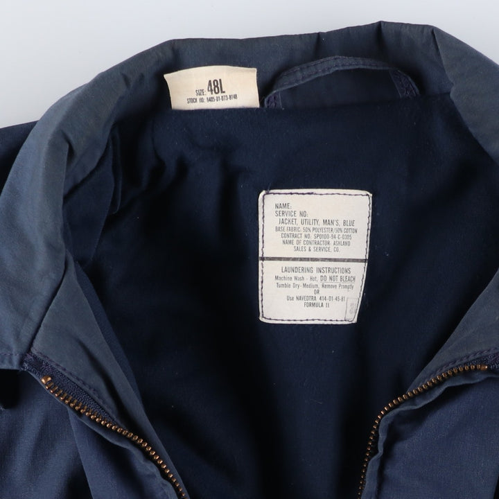1990'S US Navy Military Utility Jacket, Made in USA, Size 48L (Men's L), Vintage polyester navy blue type Vintage Second Hand