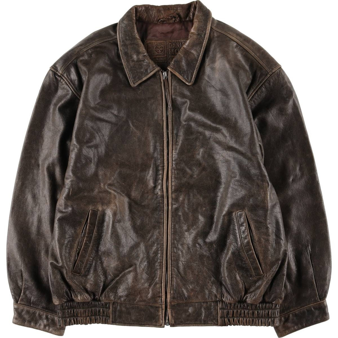 DANIEL HECHTER swing-top leather jacket, men's size XL, vintage genuine leather brown type Vintage Second Hand