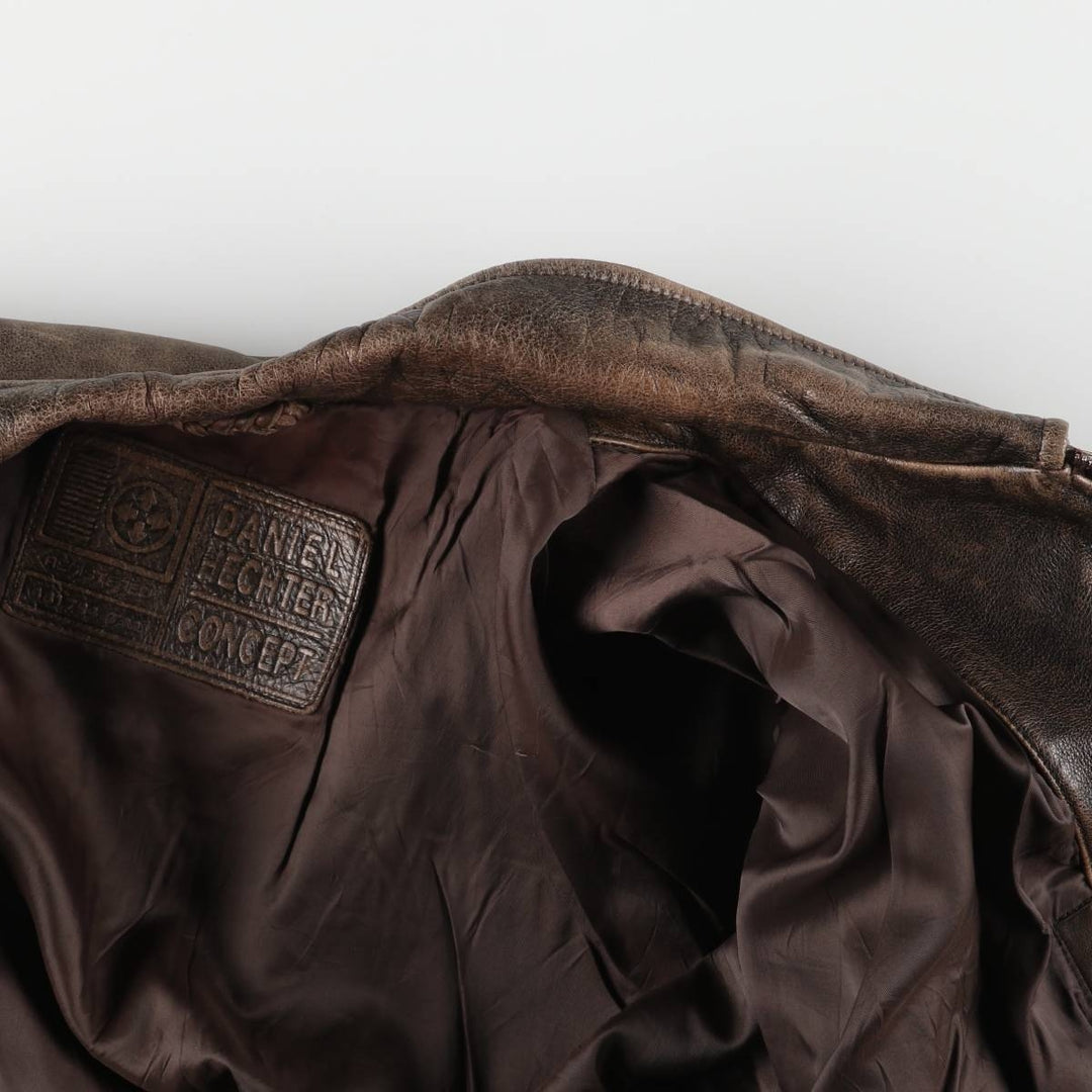 DANIEL HECHTER swing-top leather jacket, men's size XL, vintage genuine leather brown type Vintage Second Hand