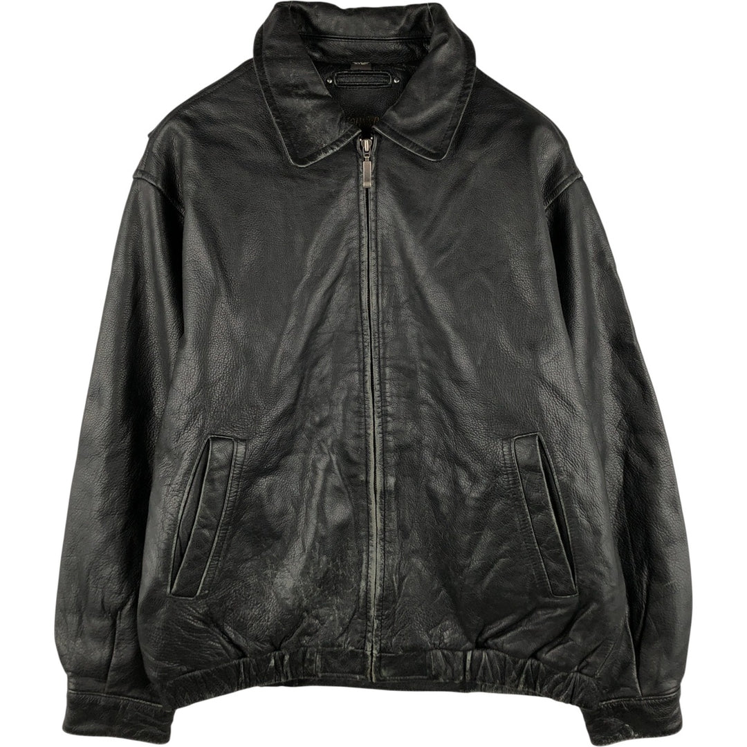 St. John's Bay Padded Swing-Top Leather Blouson, Men's Size M Genuine Leather Cowhide black type Vintage Second Hand