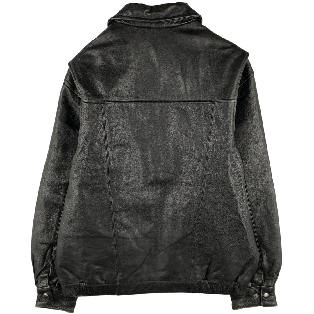 St. John's Bay Padded Swing-Top Leather Blouson, Men's Size M Genuine Leather Cowhide black type Vintage Second Hand