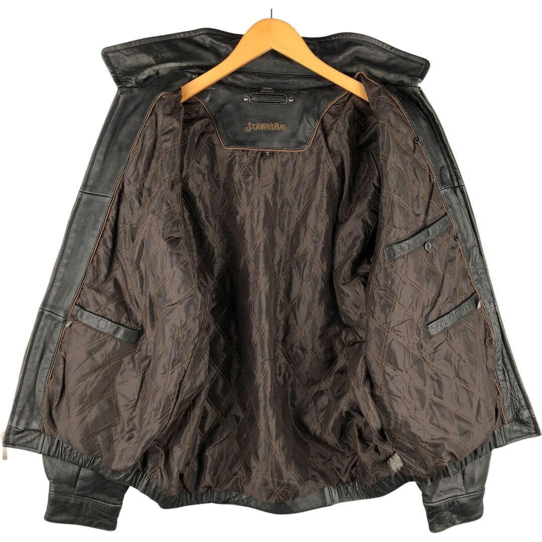 St. John's Bay Padded Swing-Top Leather Blouson, Men's Size M Genuine Leather Cowhide black type Vintage Second Hand