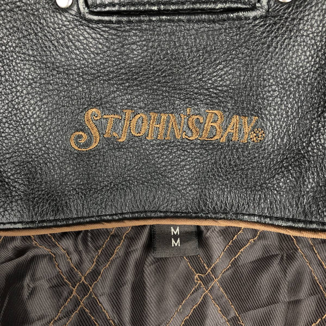 St. John's Bay Padded Swing-Top Leather Blouson, Men's Size M Genuine Leather Cowhide black type Vintage Second Hand