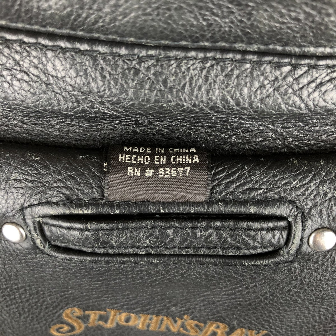 St. John's Bay Padded Swing-Top Leather Blouson, Men's Size M Genuine Leather Cowhide black type Vintage Second Hand