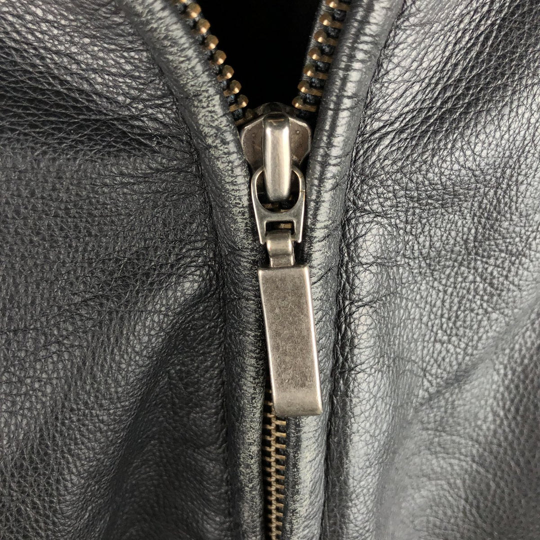 St. John's Bay Padded Swing-Top Leather Blouson, Men's Size M Genuine Leather Cowhide black type Vintage Second Hand