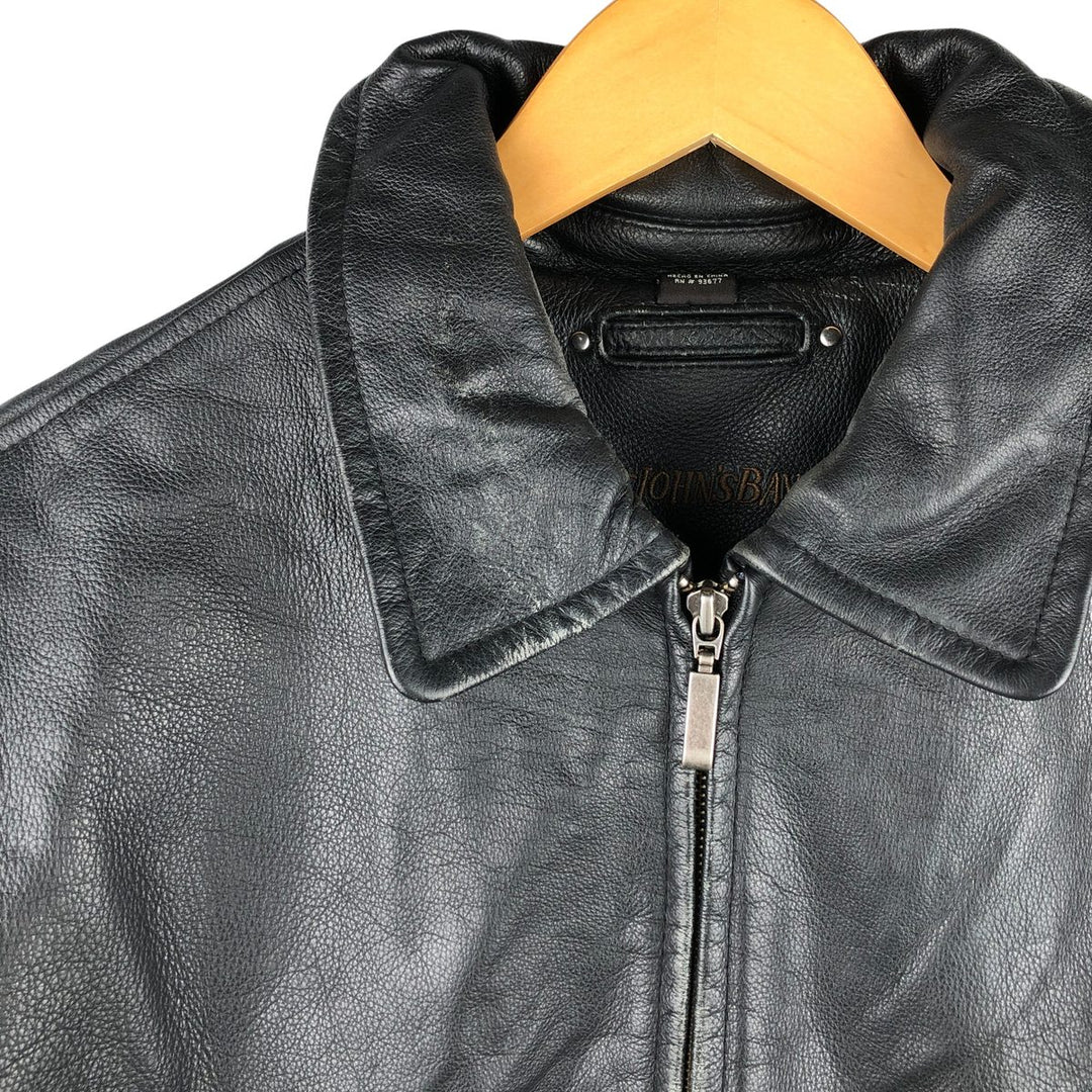 St. John's Bay Padded Swing-Top Leather Blouson, Men's Size M Genuine Leather Cowhide black type Vintage Second Hand