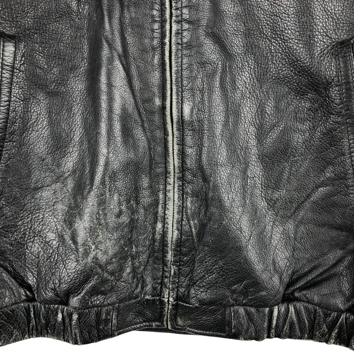 St. John's Bay Padded Swing-Top Leather Blouson, Men's Size M Genuine Leather Cowhide black type Vintage Second Hand