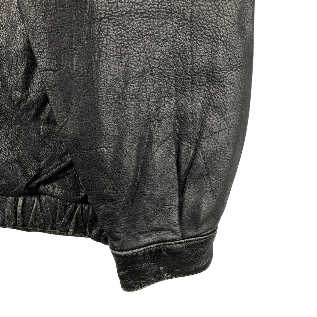 St. John's Bay Padded Swing-Top Leather Blouson, Men's Size M Genuine Leather Cowhide black type Vintage Second Hand