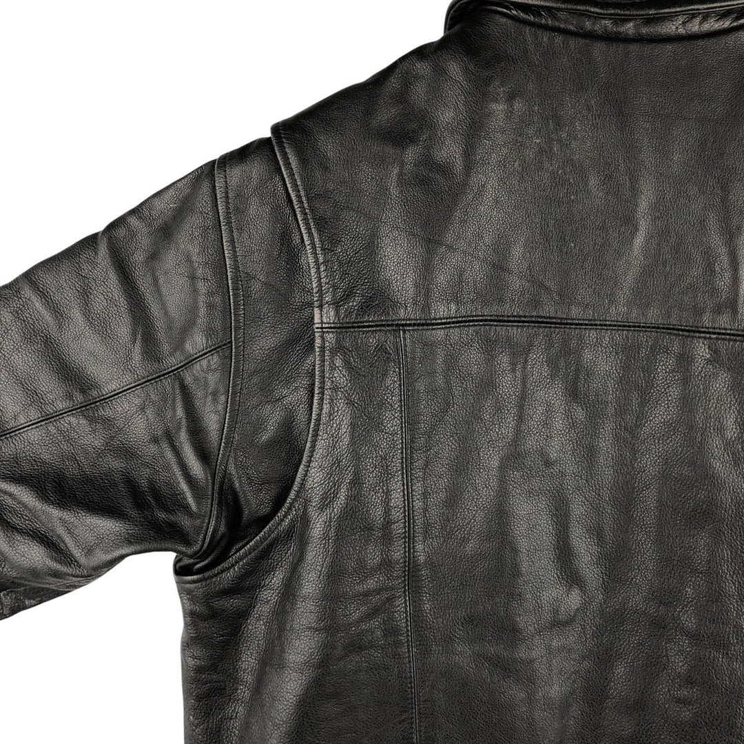 St. John's Bay Padded Swing-Top Leather Blouson, Men's Size M Genuine Leather Cowhide black type Vintage Second Hand