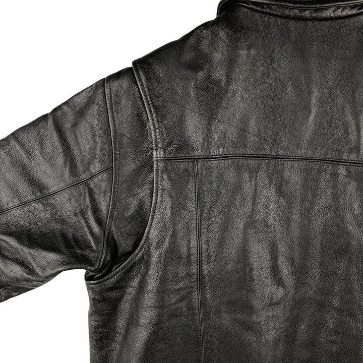 St. John's Bay Padded Swing-Top Leather Blouson, Men's Size M Genuine Leather Cowhide black type Vintage Second Hand