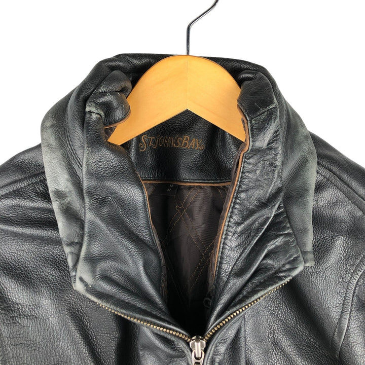 St. John's Bay Padded Swing-Top Leather Blouson, Men's Size M Genuine Leather Cowhide black type Vintage Second Hand