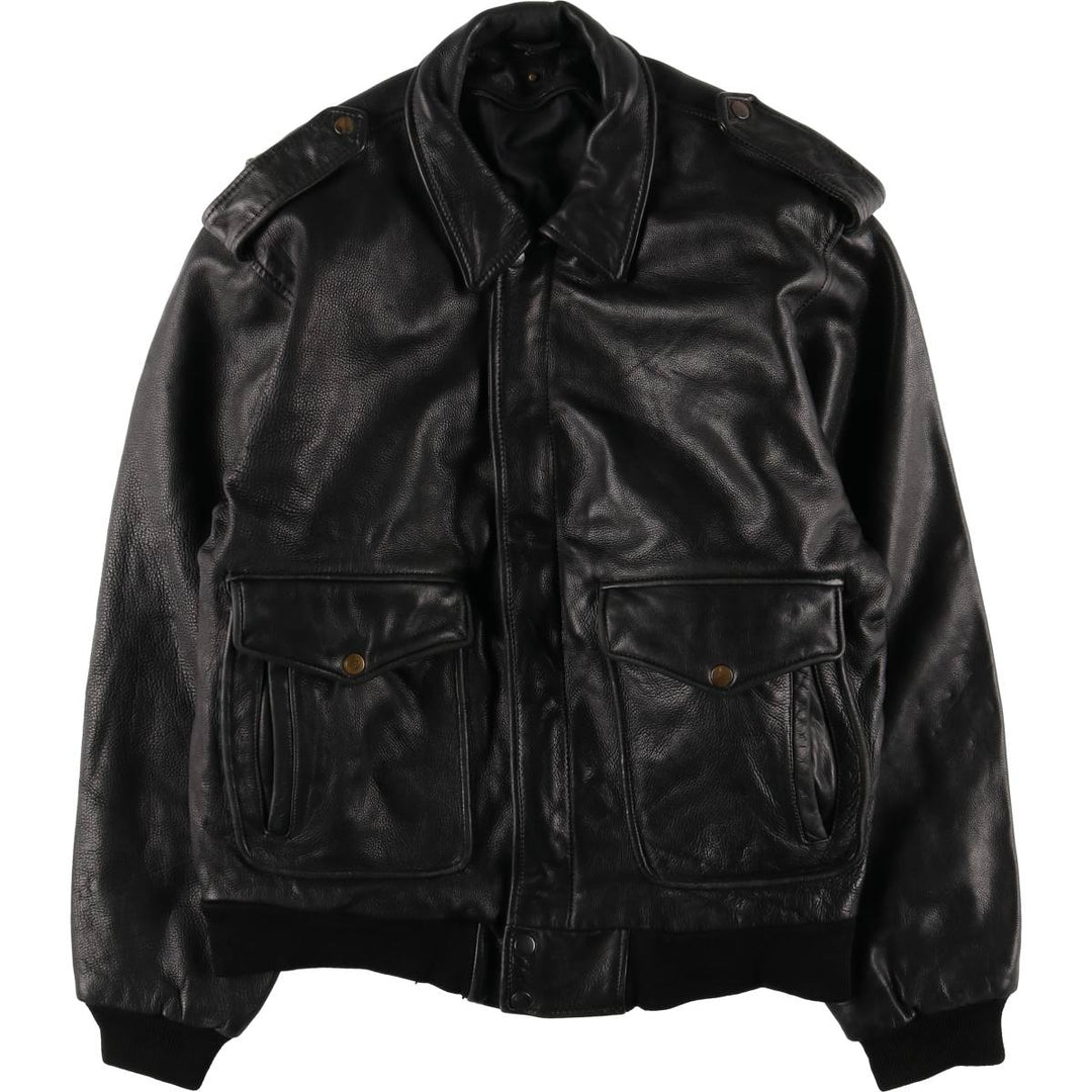 A-2 type leather flight jacket, men's size L unclear black type Vintage Second Hand