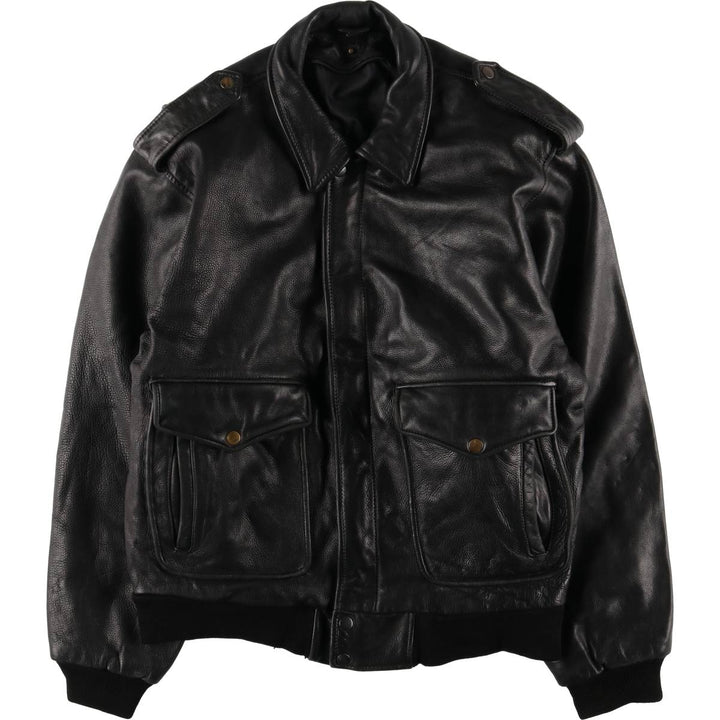 A-2 type leather flight jacket, men's size L unclear black type Vintage Second Hand