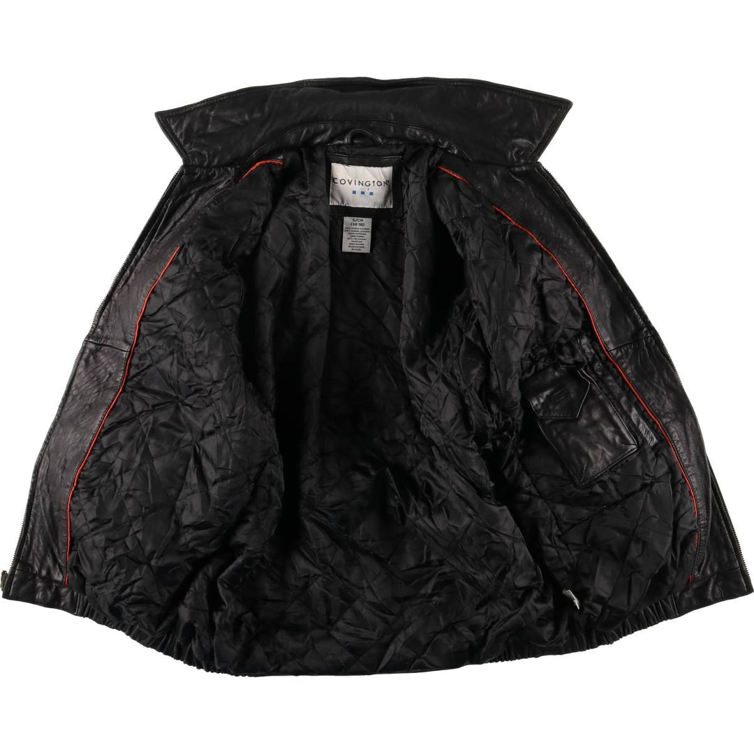 COVINGTON Padded Swing-Top Leather Blouson, Men's Size Small genuine leather black type Vintage Second Hand