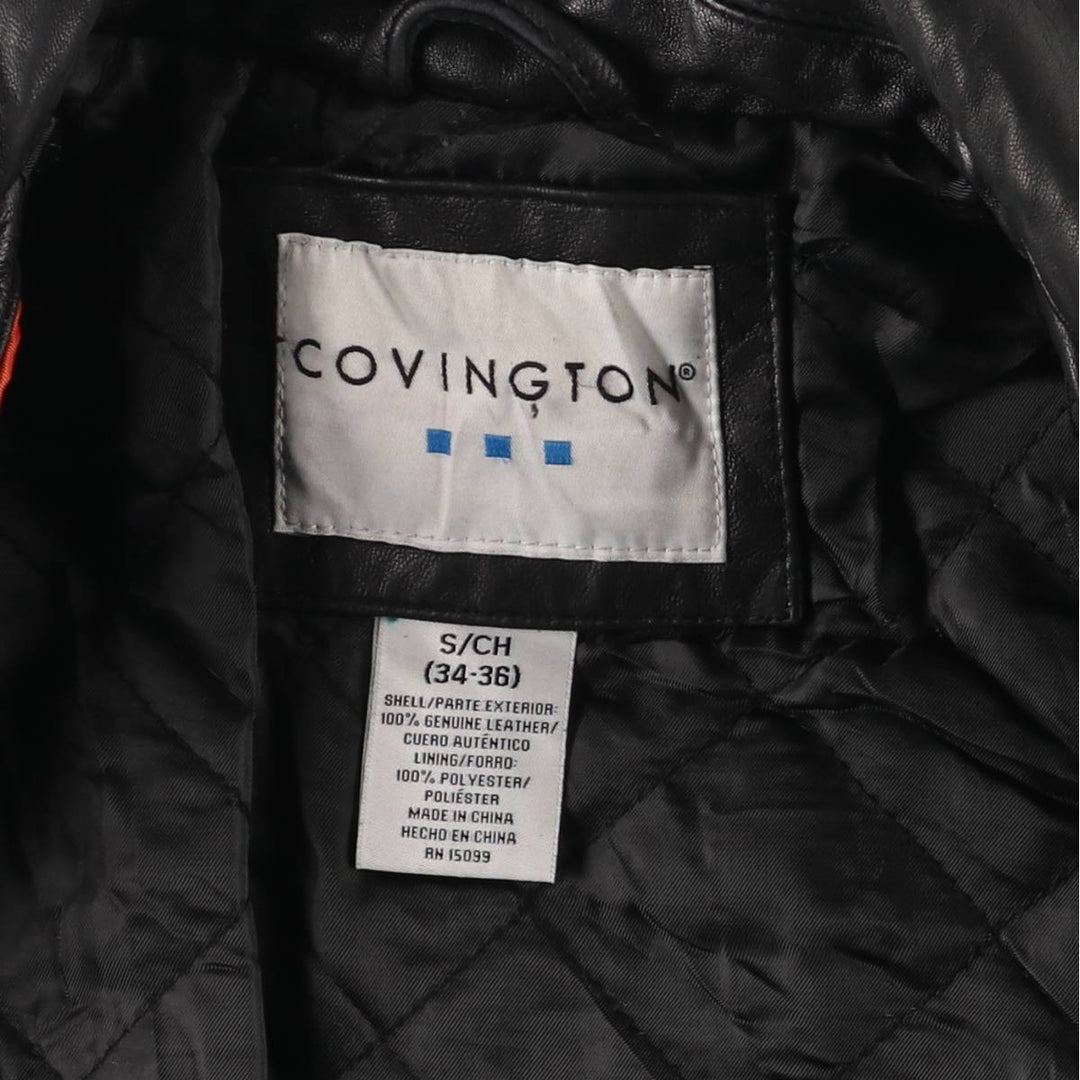 COVINGTON Padded Swing-Top Leather Blouson, Men's Size Small genuine leather black type Vintage Second Hand