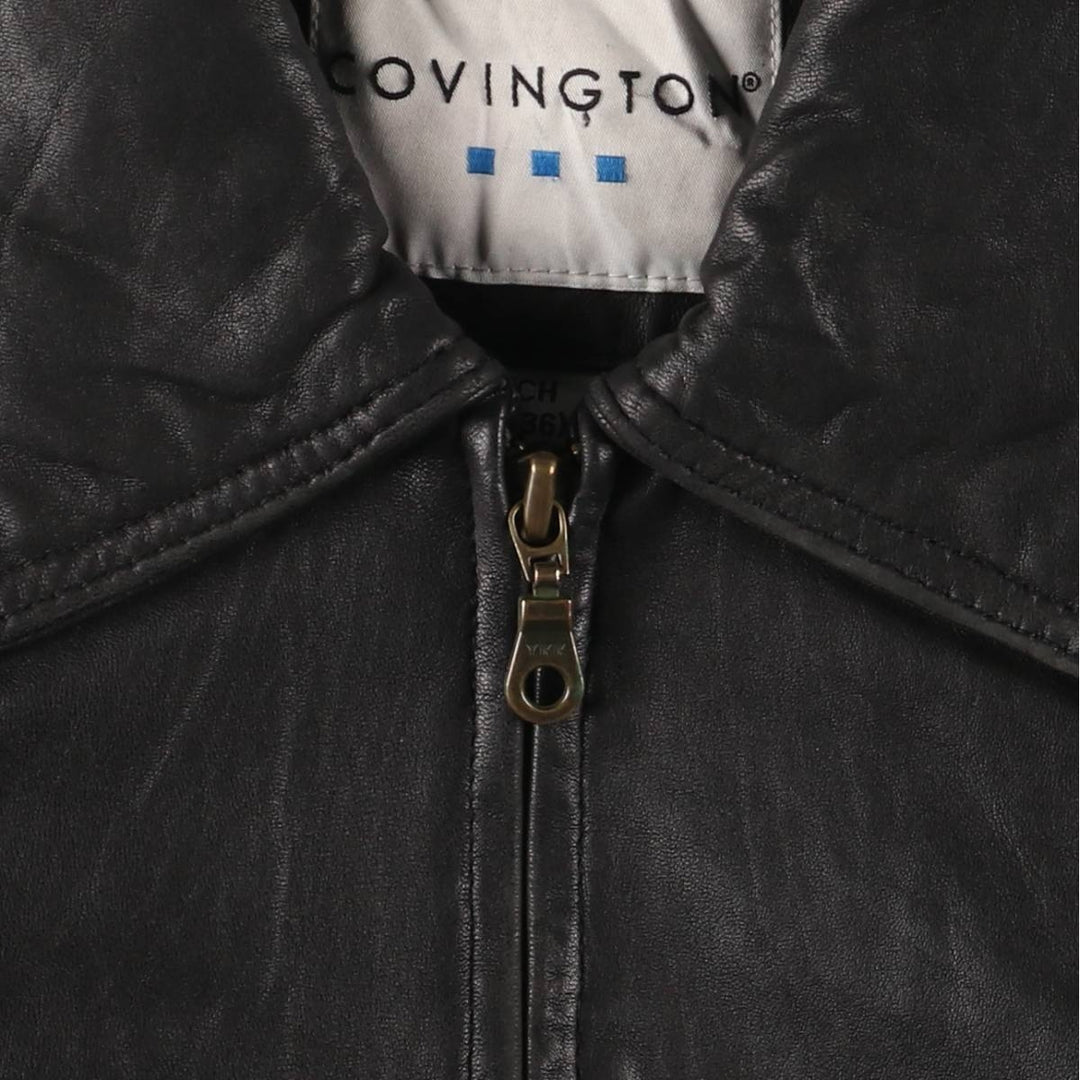 COVINGTON Padded Swing-Top Leather Blouson, Men's Size Small genuine leather black type Vintage Second Hand