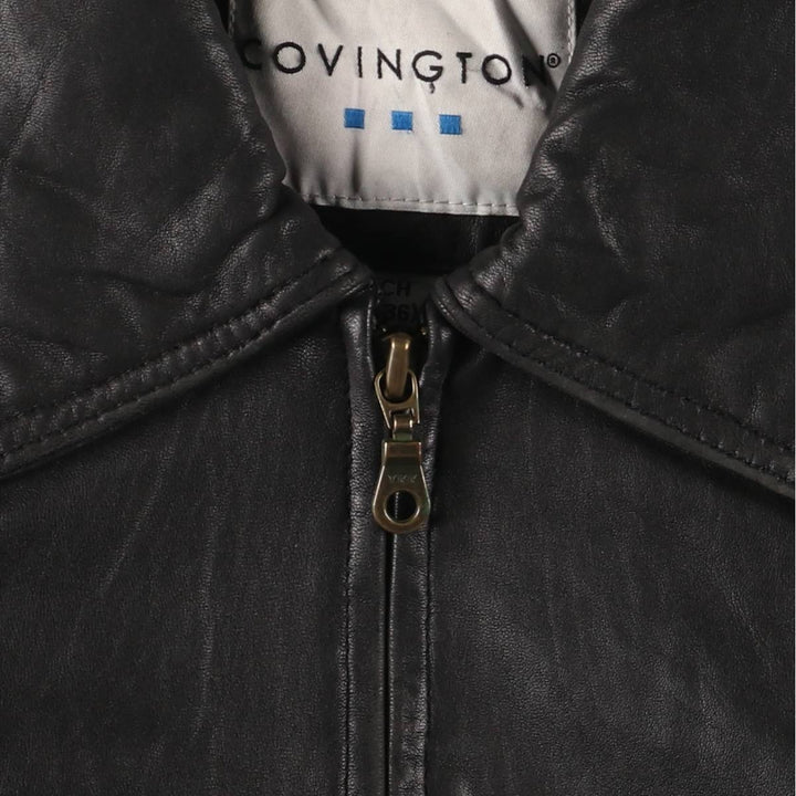 COVINGTON Padded Swing-Top Leather Blouson, Men's Size Small genuine leather black type Vintage Second Hand