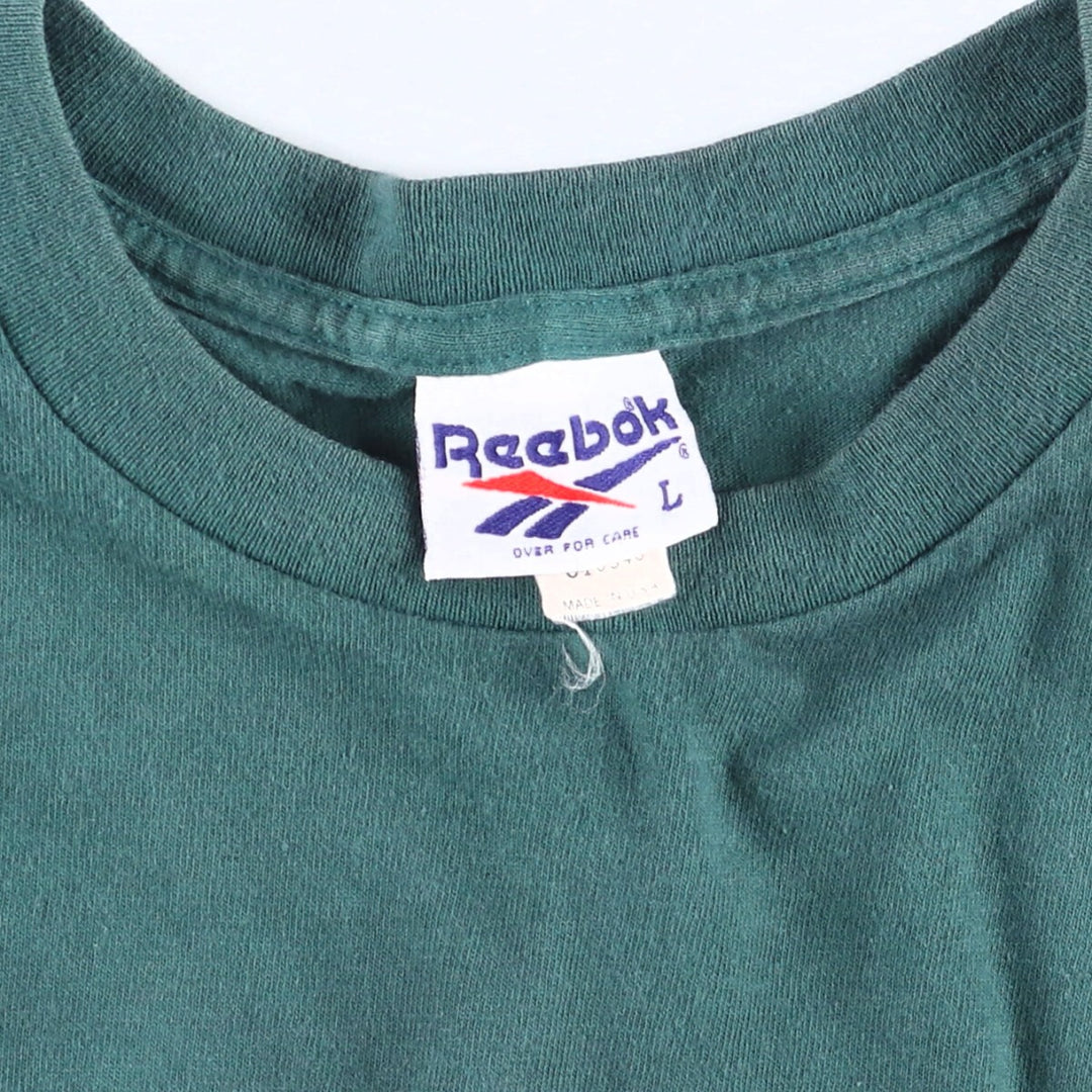 90'S Reebok Logo Print T-Shirt Made in USA Men's L Size Vintage cotton Green type dark green Vintage Second Hand