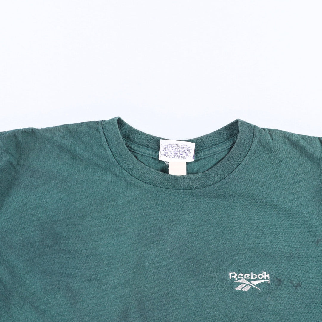 90'S Reebok Logo Print T-Shirt Made in USA Men's L Size Vintage cotton Green type dark green Vintage Second Hand