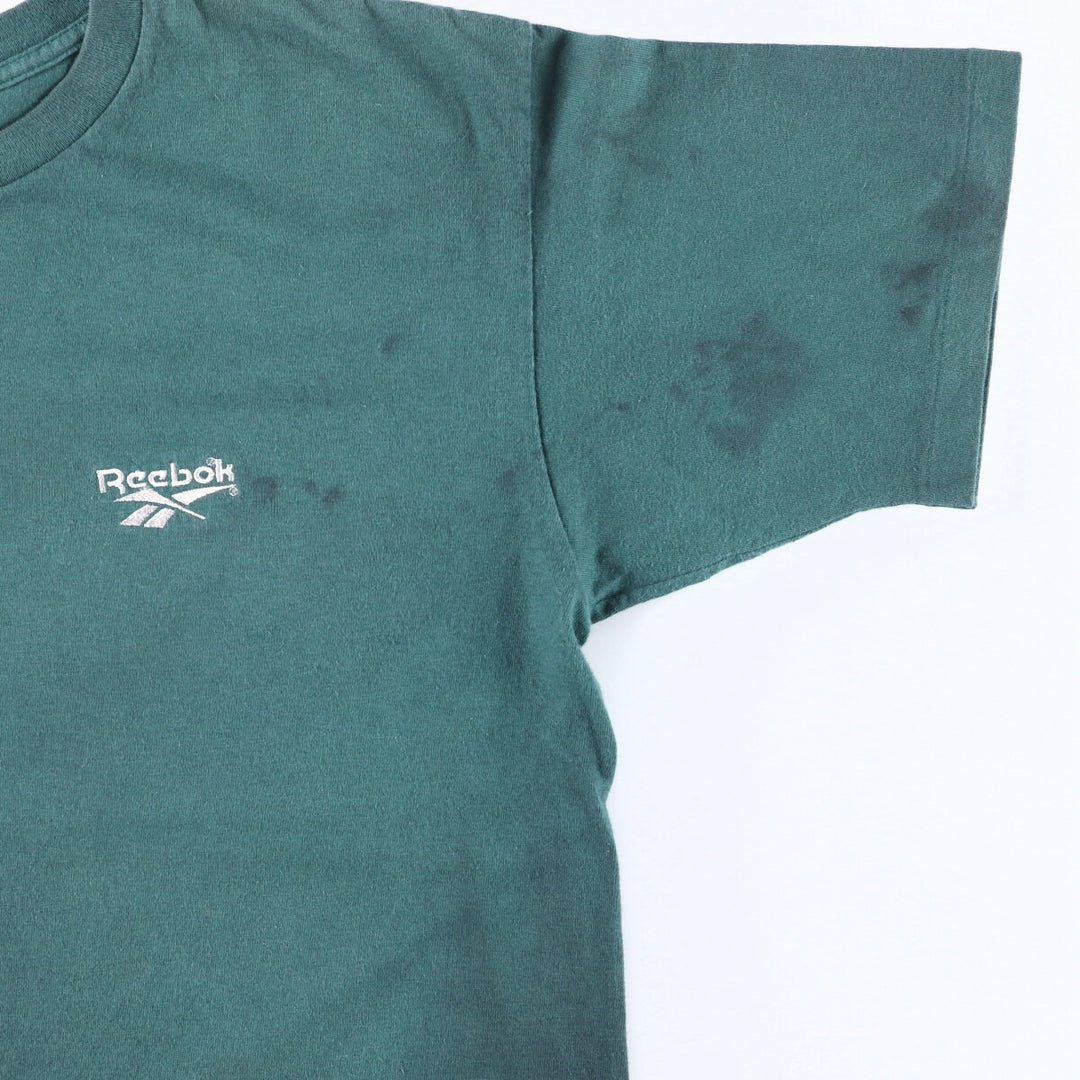 90'S Reebok Logo Print T-Shirt Made in USA Men's L Size Vintage cotton Green type dark green Vintage Second Hand