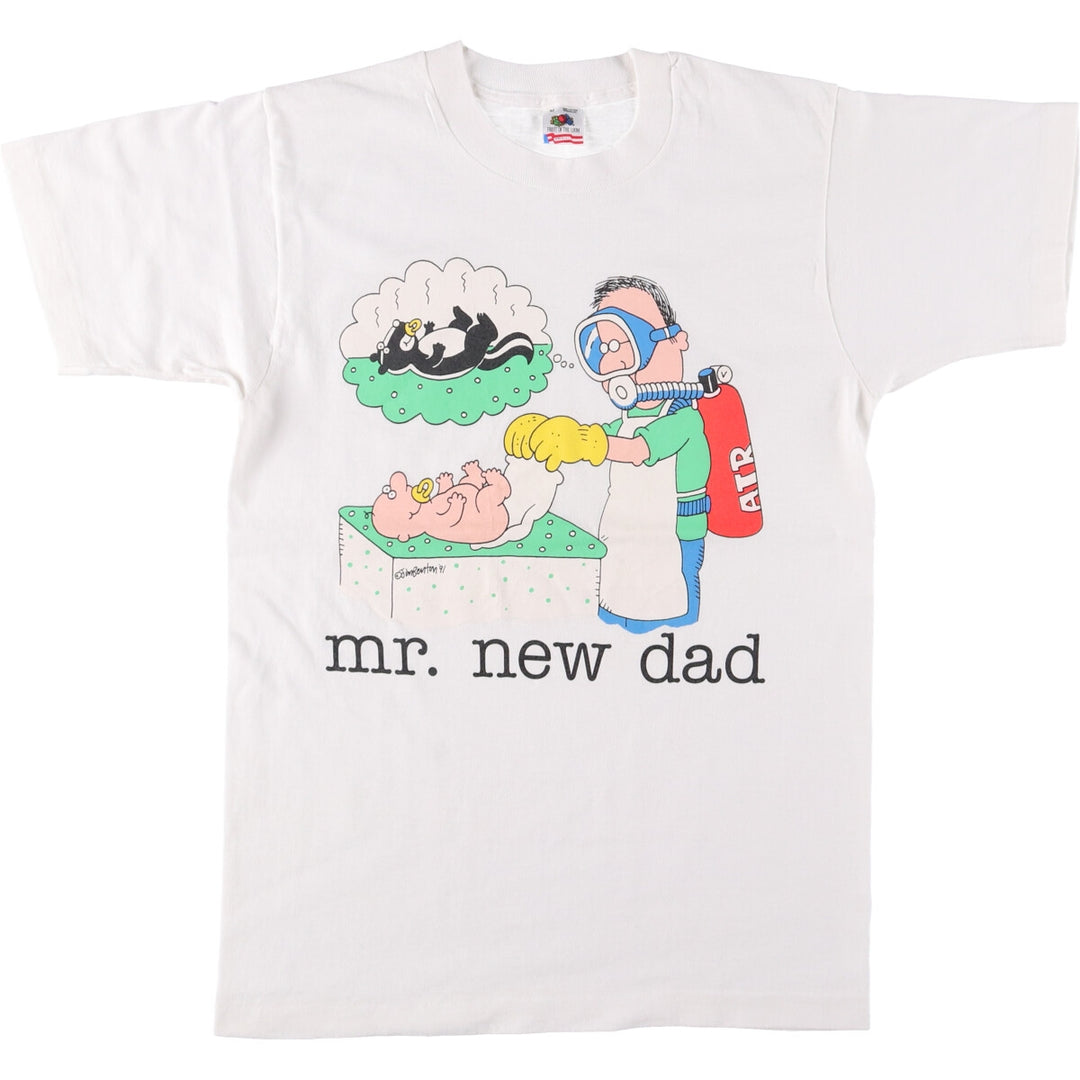 90'S Fruit of the Loom printed T-shirt, made in the USA, men's size M, vintage cotton white type Vintage Second Hand