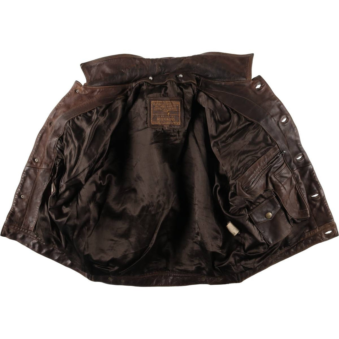 REDSKINS Padded Trucker Jacket, Leather Blouson Style, Men's Size L genuine leather brown type Vintage Second Hand