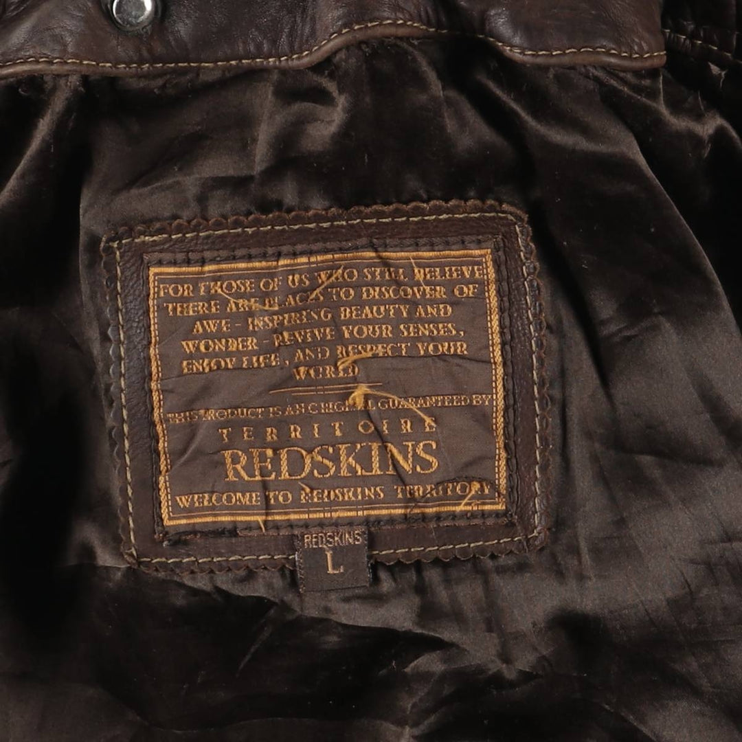 REDSKINS Padded Trucker Jacket, Leather Blouson Style, Men's Size L genuine leather brown type Vintage Second Hand
