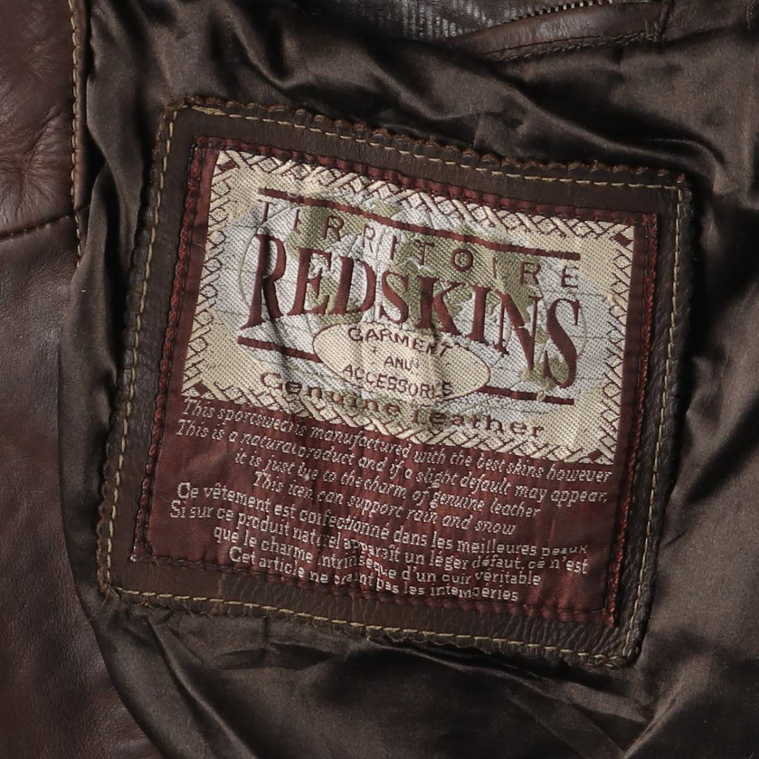 REDSKINS Padded Trucker Jacket, Leather Blouson Style, Men's Size L genuine leather brown type Vintage Second Hand